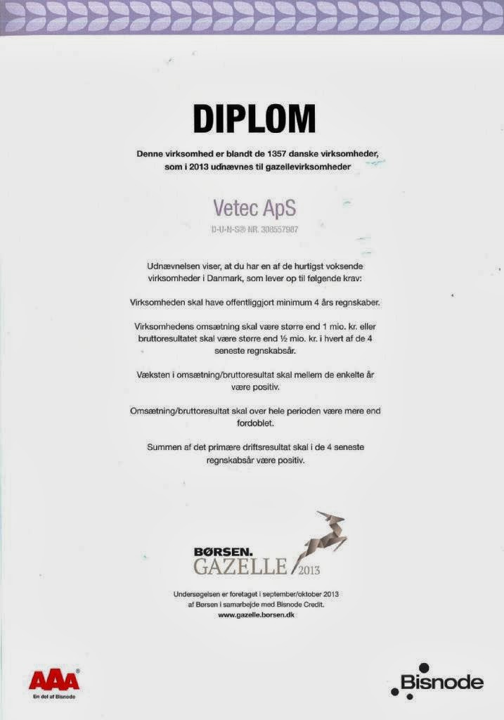 Vetec received the Børsen Gazelle Award due to their continuous growth