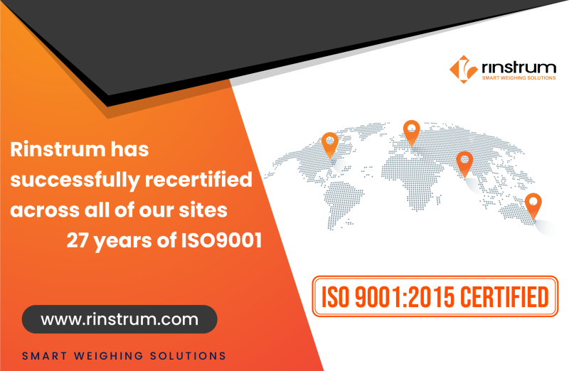 Rinstrum Has Successfully Recertified Across all Sites – 27 Years of ISO9001