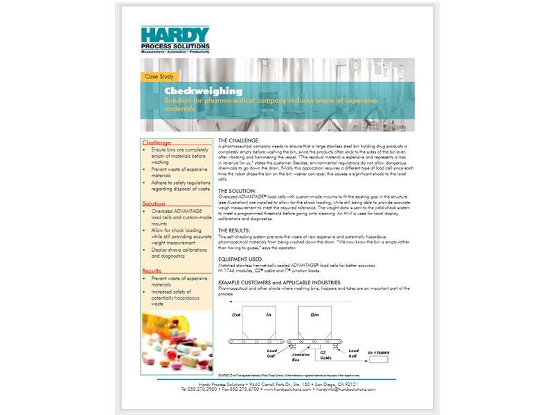 Hardy Process Solutions Case Study: Checkweighing for Pharmaceutical Company