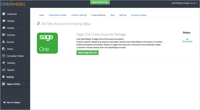 OpenWeigh release Sage One Invoicing integration
